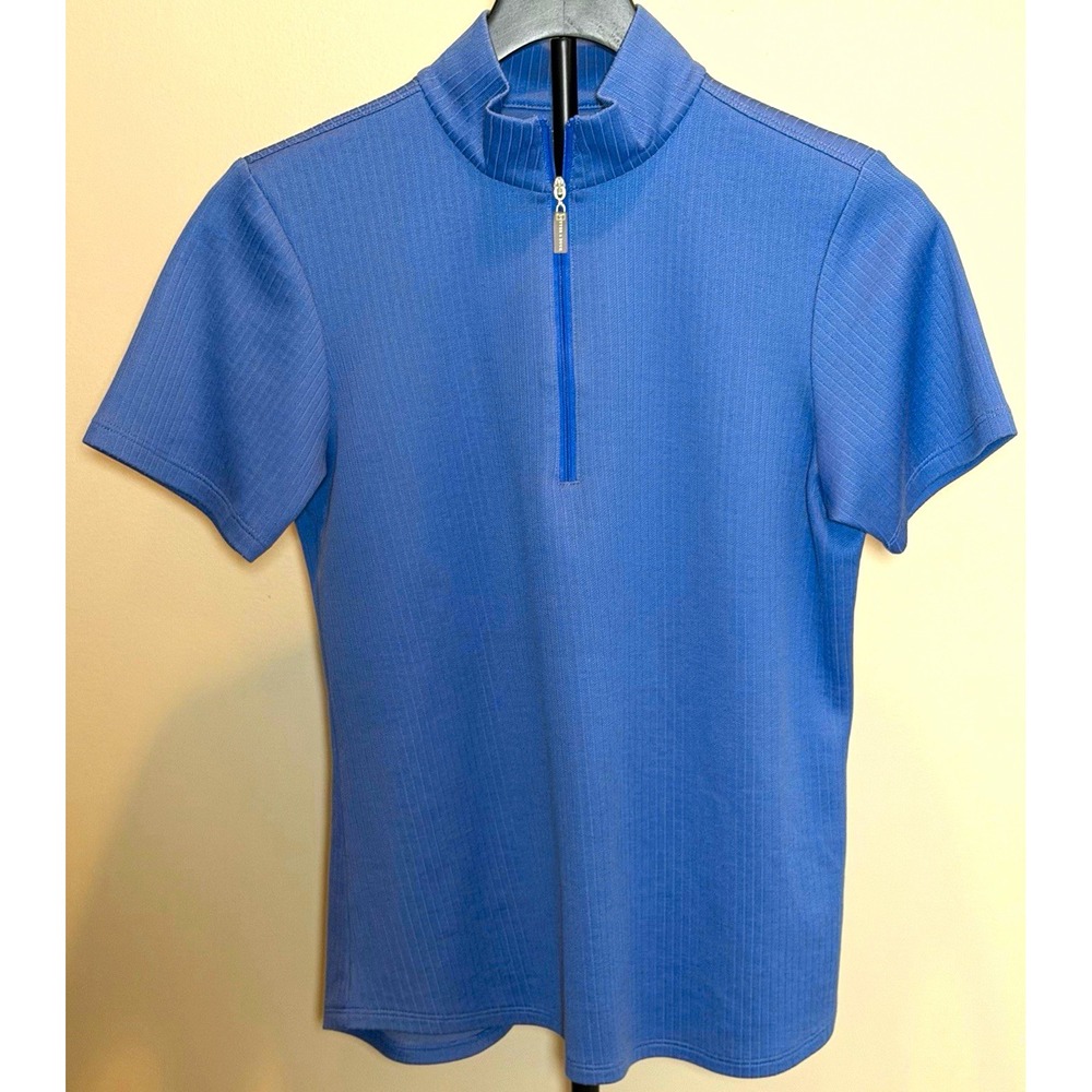 Cutter & Buck CB DryTec Women's M Blue 1/4 Zip Mock Neck Short Sleeve Polo